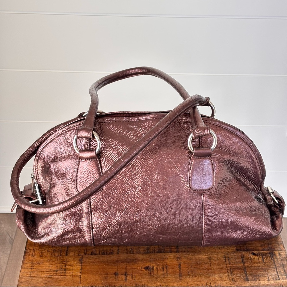 HOBO Metallic Bronze Leather Satchel Shoulder Handbag